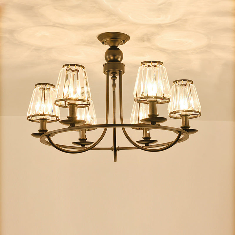 Black Conic Ceiling Suspension Lamp Traditional Cut-Crystal Chandelier - Rebooters