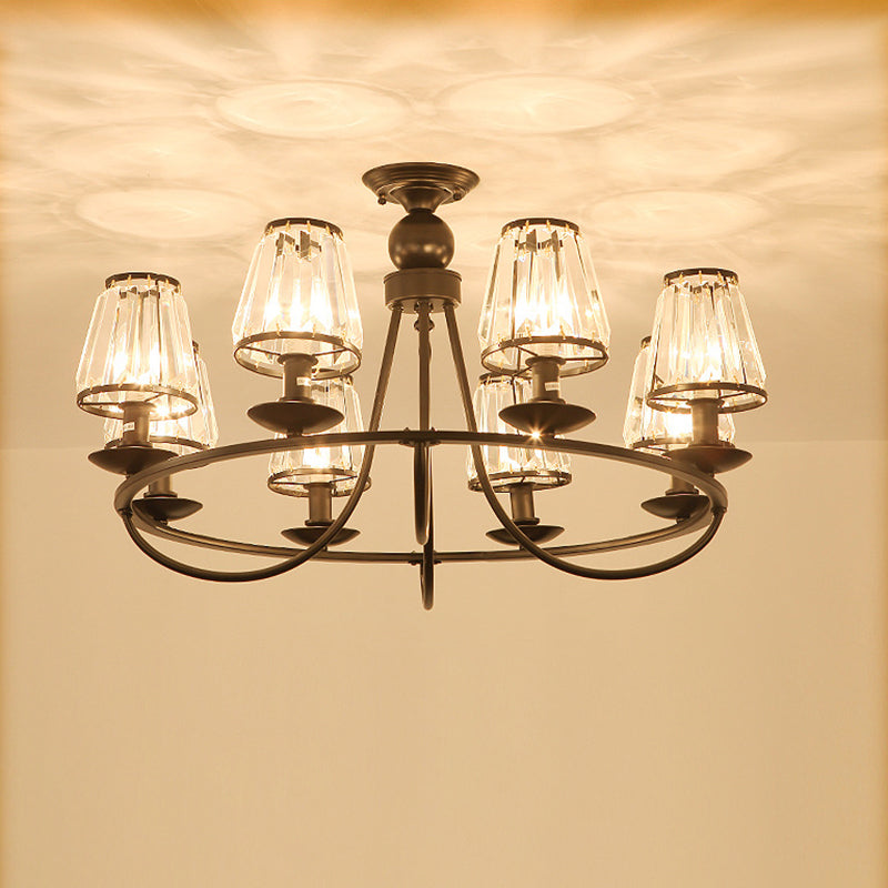 Black Conic Ceiling Suspension Lamp Traditional Cut-Crystal Chandelier - Rebooters