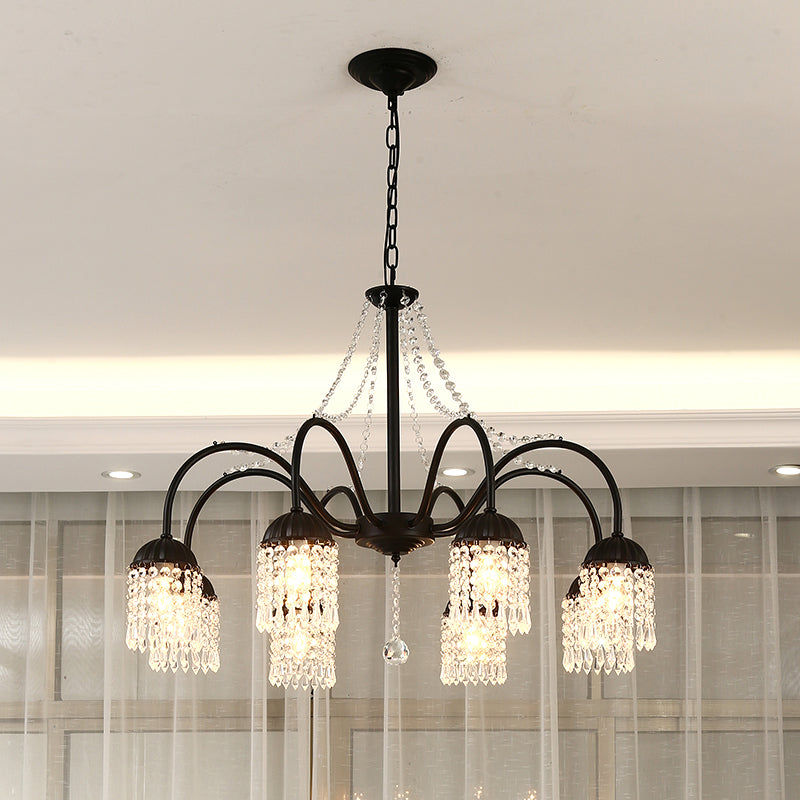 Crystal Tassel LED Chandelier Lamp Country Style Living Room - Rebooters