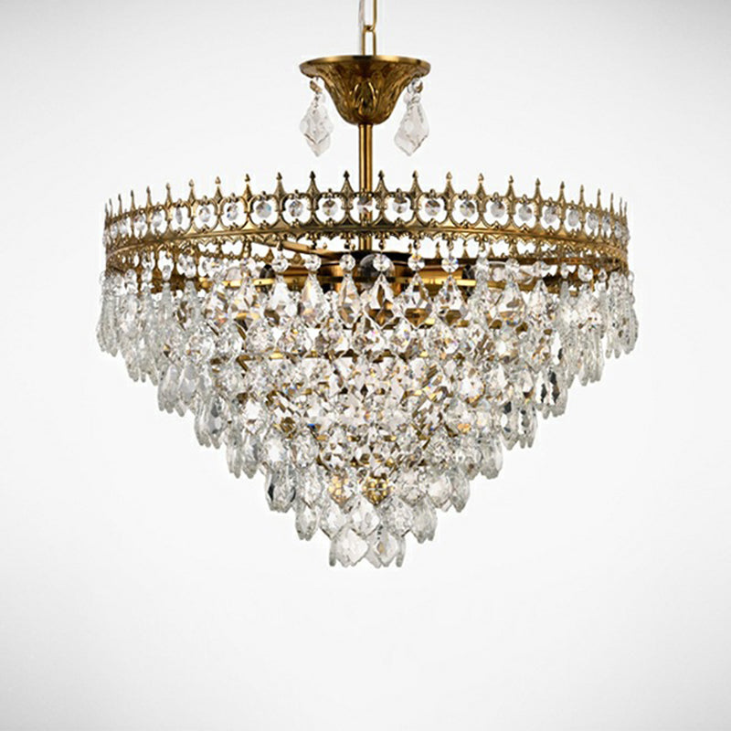 Victorian Crown Shaped Hanging Lamp Clear Teardrop Crystal Chandelier - Rebooters