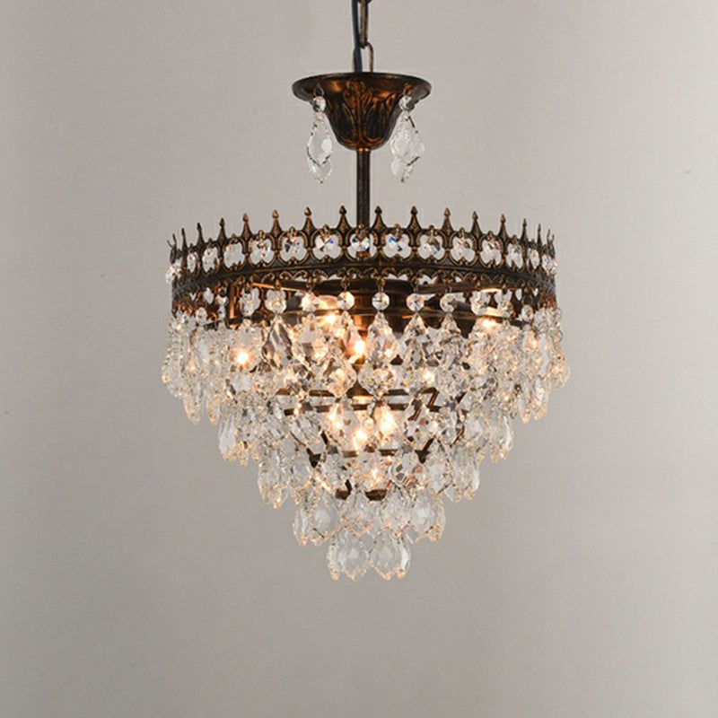 Victorian Crown Shaped Hanging Lamp Clear Teardrop Crystal Chandelier - Rebooters