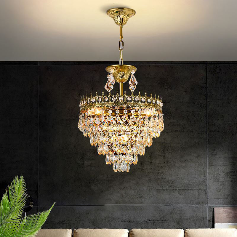 Victorian Crown Shaped Hanging Lamp Clear Teardrop Crystal Chandelier - Rebooters