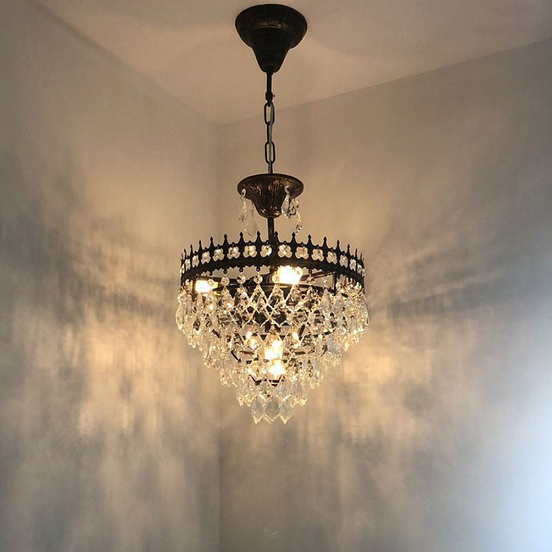 Victorian Crown Shaped Hanging Lamp Clear Teardrop Crystal Chandelier - Rebooters