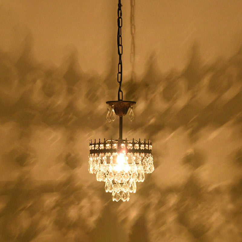 Victorian Crown Shaped Hanging Lamp Clear Teardrop Crystal Chandelier - Rebooters