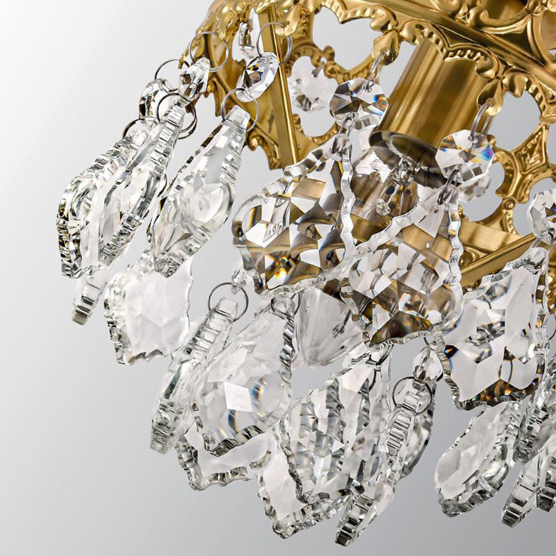 Victorian Crown Shaped Hanging Lamp Clear Teardrop Crystal Chandelier - Rebooters
