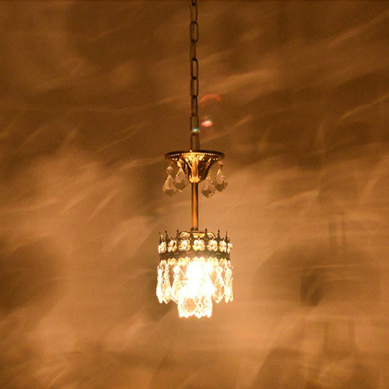 Victorian Crown Shaped Hanging Lamp Clear Teardrop Crystal Chandelier - Rebooters