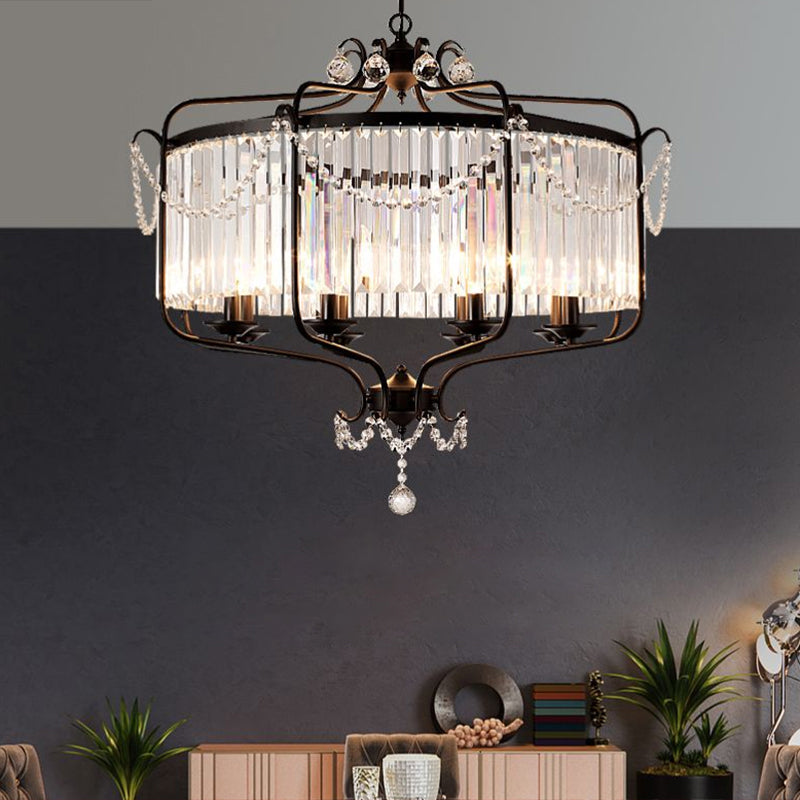Clear K9 Crystal Chandelier Vintage Black Round Light Fixture - Rebooters