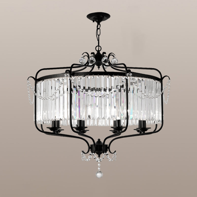 Clear K9 Crystal Chandelier Vintage Black Round Light Fixture - Rebooters