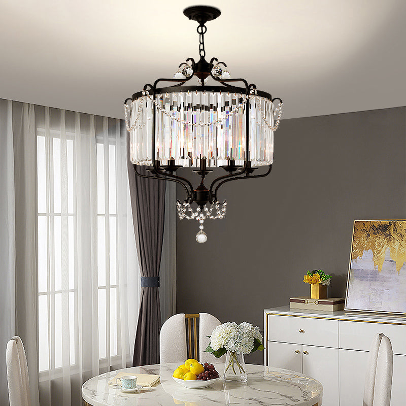 Clear K9 Crystal Chandelier Vintage Black Round Light Fixture - Rebooters