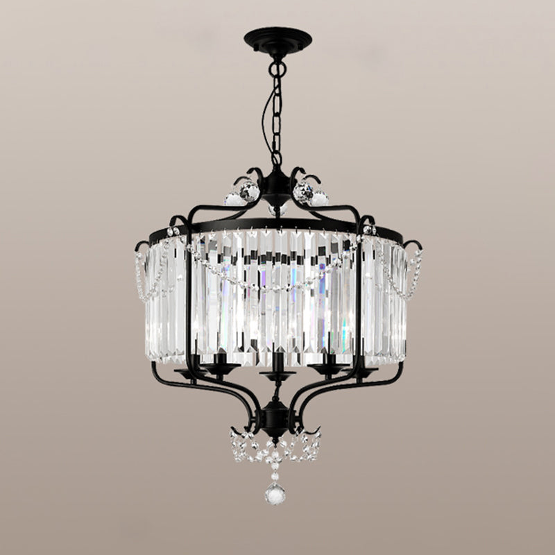 Clear K9 Crystal Chandelier Vintage Black Round Light Fixture - Rebooters