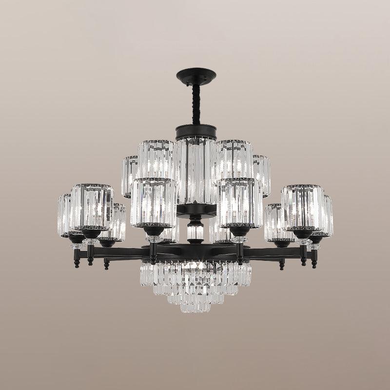 Black Chandelier Lighting Vintage Rectangular-Cut Crystal Ceiling Fixture - Rebooters