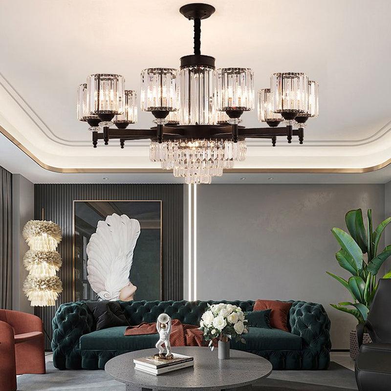 Black Chandelier Lighting Vintage Rectangular-Cut Crystal Ceiling Fixture - Rebooters