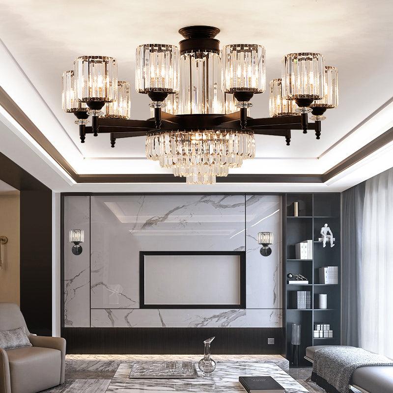 Black Chandelier Lighting Vintage Rectangular-Cut Crystal Ceiling Fixture - Rebooters