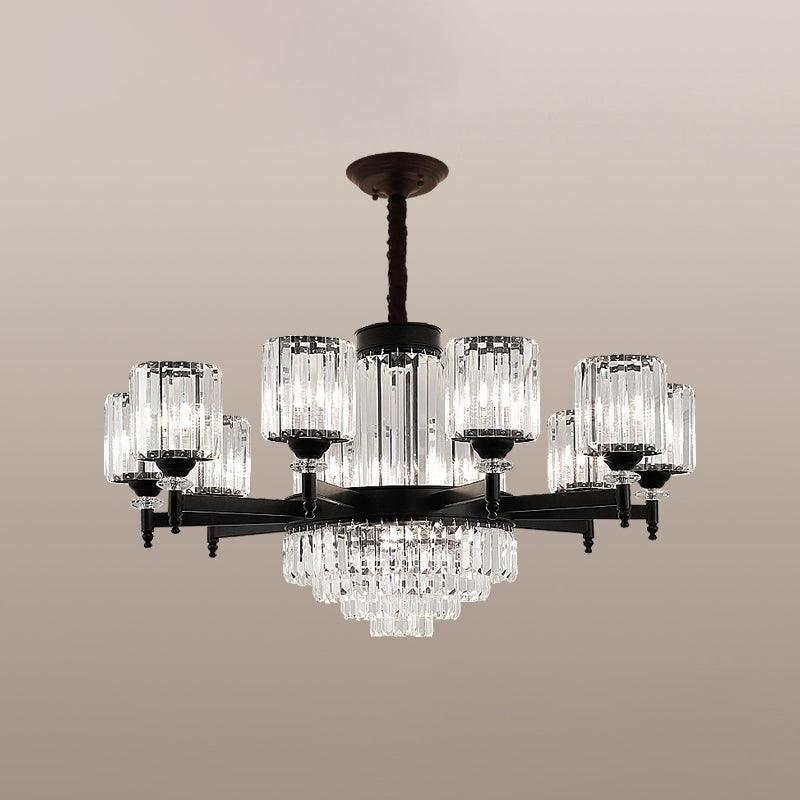 Black Chandelier Lighting Vintage Rectangular-Cut Crystal Ceiling Fixture - Rebooters
