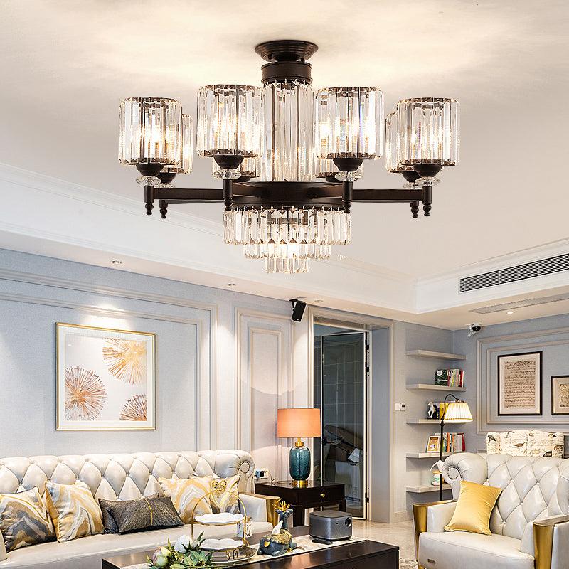Black Chandelier Lighting Vintage Rectangular-Cut Crystal Ceiling Fixture - Rebooters