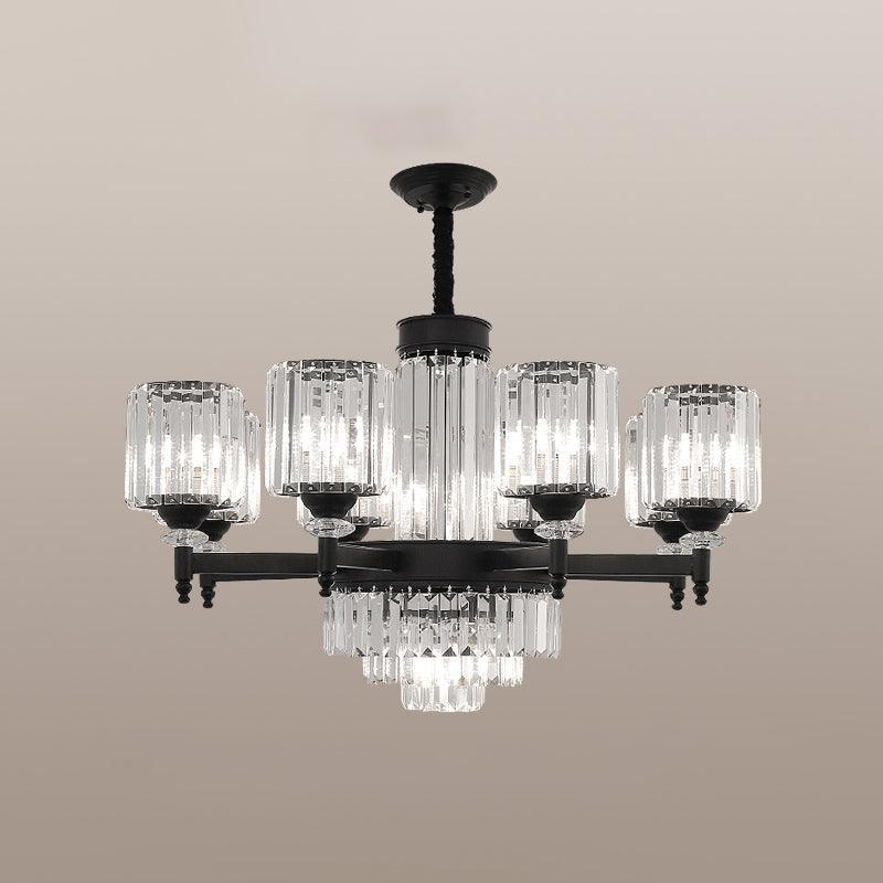 Black Chandelier Lighting Vintage Rectangular-Cut Crystal Ceiling Fixture - Rebooters