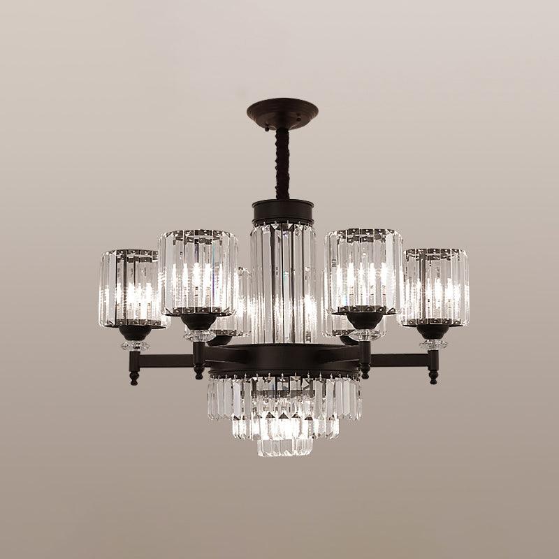 Black Chandelier Lighting Vintage Rectangular-Cut Crystal Ceiling Fixture - Rebooters