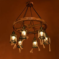 6-Light Metal Hanging Chandelier Coastal Bronze Kerosene Light Fixture - Rebooters