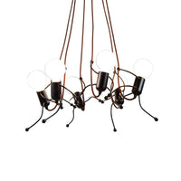 3/6 Bulbs Human Shape Chandelier Light Industrial Black Metal - Rebooters