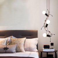 3/6 Bulbs Human Shape Chandelier Light Industrial Black Metal - Rebooters