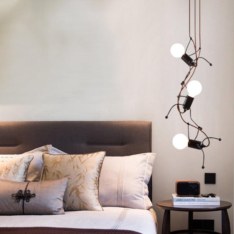 3/6 Bulbs Human Shape Chandelier Light Industrial Black Metal - Rebooters