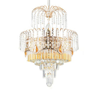 3/7 Lights Dining Room Ceiling Lamp with Layered Crystal Shade Modern Gold Chandelier Light 18 Inch Wide - Rebooters