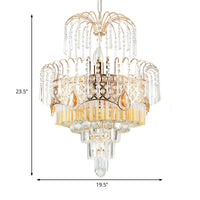 3/7 Lights Dining Room Ceiling Lamp with Layered Crystal Shade Modern Gold Chandelier Light 18 Inch Wide - Rebooters