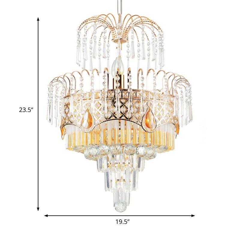 3/7 Lights Dining Room Ceiling Lamp with Layered Crystal Shade Modern Gold Chandelier Light 18 Inch Wide - Rebooters