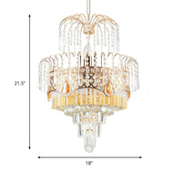 3/7 Lights Dining Room Ceiling Lamp with Layered Crystal Shade Modern Gold Chandelier Light 18 Inch Wide - Rebooters
