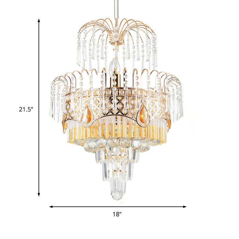 3/7 Lights Dining Room Ceiling Lamp with Layered Crystal Shade Modern Gold Chandelier Light 18 Inch Wide - Rebooters