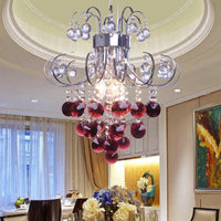 Bent Arm Frame Ceiling Light Fixture Modern Red Crystal Chandelier - Rebooters