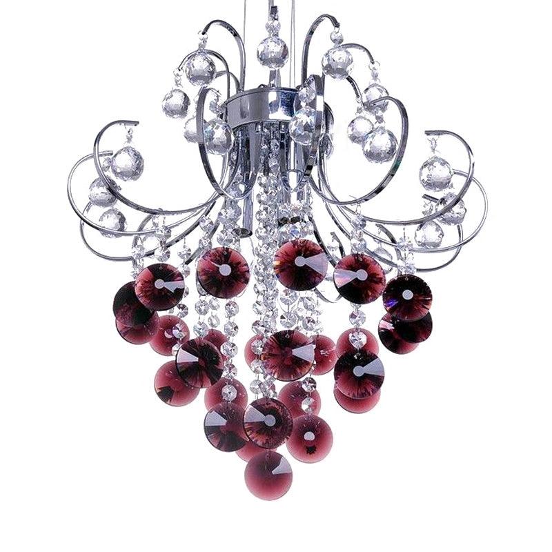 Bent Arm Frame Ceiling Light Fixture Modern Red Crystal Chandelier - Rebooters