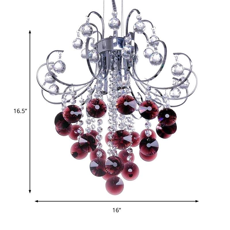 Bent Arm Frame Ceiling Light Fixture Modern Red Crystal Chandelier - Rebooters