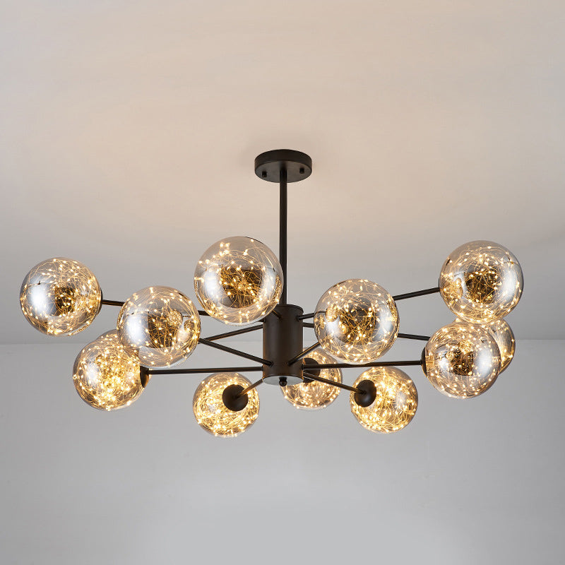 Clear Glass Sphere Ceiling Lighting Modern Style LED Chandelier - Rebooters