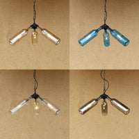 3 Bulbs Bottle Chandelier Lamp Rustic Stylish Blue Clear Glass Pendant Light Fixture for Restaurant - Rebooters