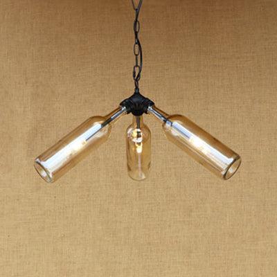 3 Bulbs Bottle Chandelier Lamp Rustic Stylish Blue Clear Glass Pendant Light Fixture for Restaurant - Rebooters