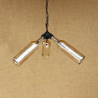 3 Bulbs Bottle Chandelier Lamp Rustic Stylish Blue Clear Glass Pendant Light Fixture for Restaurant - Rebooters