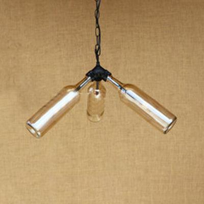 3 Bulbs Bottle Chandelier Lamp Rustic Stylish Blue Clear Glass Pendant Light Fixture for Restaurant - Rebooters