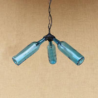 3 Bulbs Bottle Chandelier Lamp Rustic Stylish Blue Clear Glass Pendant Light Fixture for Restaurant - Rebooters