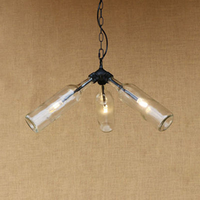 3 Bulbs Bottle Chandelier Lamp Rustic Stylish Blue Clear Glass Pendant Light Fixture for Restaurant - Rebooters