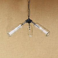 3 Bulbs Bottle Chandelier Lamp Rustic Stylish Blue Clear Glass Pendant Light Fixture for Restaurant - Rebooters