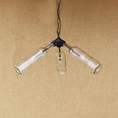 3 Bulbs Bottle Chandelier Lamp Rustic Stylish Blue Clear Glass Pendant Light Fixture for Restaurant - Rebooters