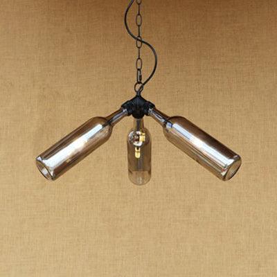 3 Bulbs Bottle Chandelier Lamp Rustic Stylish Blue Clear Glass Pendant Light Fixture for Restaurant - Rebooters