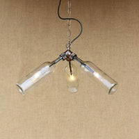 3 Bulbs Glass Hanging Lighting Industrial Stylish Blue Clear Wine Bottle Chandelier Lamp - Rebooters