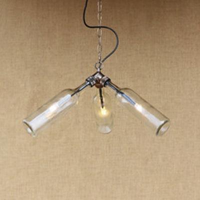 3 Bulbs Glass Hanging Lighting Industrial Stylish Blue Clear Wine Bottle Chandelier Lamp - Rebooters
