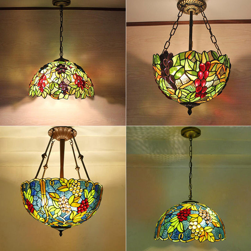 1 Head Suspension Light Decorative Dome Shade Grape Stained Glass Pendant | Rebooters - Rebooters