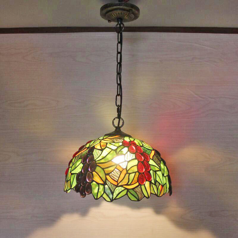 1 Head Suspension Light Decorative Dome Shade Grape Stained Glass Pendant | Rebooters - Rebooters