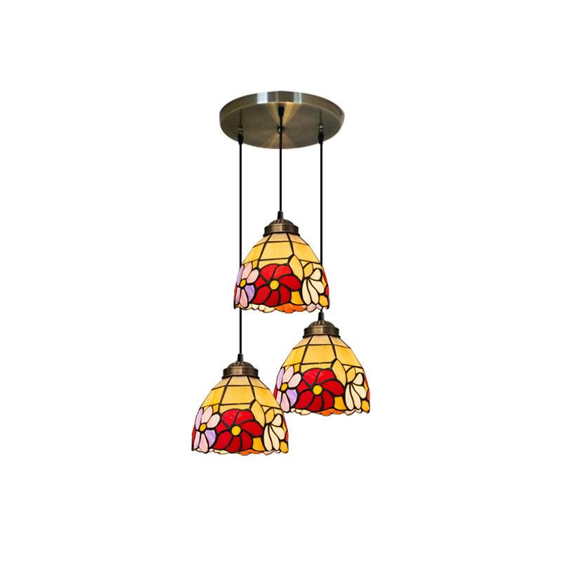Bell Shaped Multi Light Pendant Decorative Floral Stained Glass - Rebooters