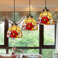 Bell Shaped Multi Light Pendant Decorative Floral Stained Glass - Rebooters