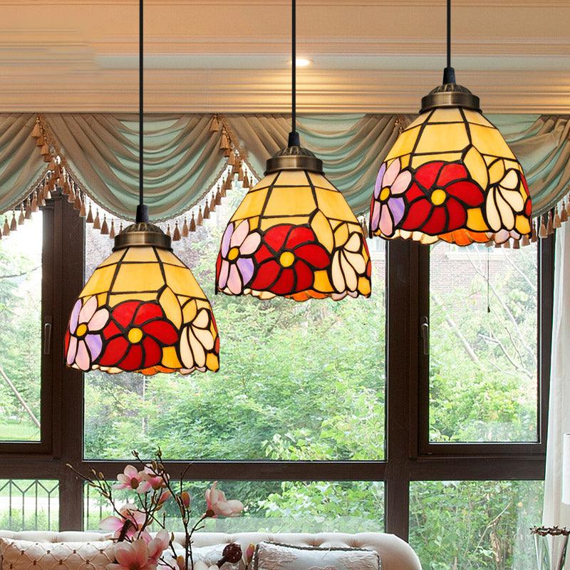 Bell Shaped Multi Light Pendant Decorative Floral Stained Glass - Rebooters
